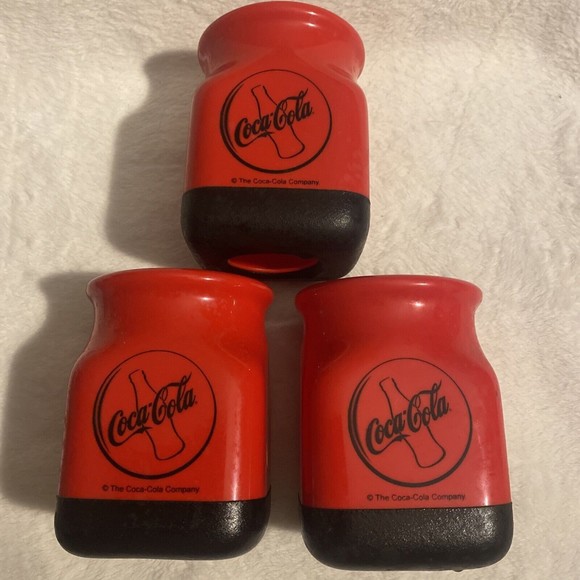 Vintage 3 Coca-Cola Red & Black Rugged Square Plastic Can Koozie Insulator - Picture 3 of 7